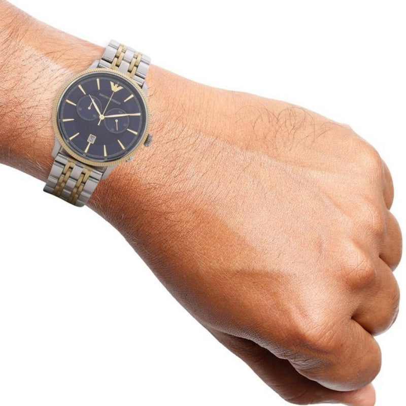 Emporio Armani Classic Blue Dial Two Tone Steel Strap Watch For Men - AR1847 Buy Now By Emporio Armani