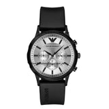 Shop Emporio Armani Chronograph Quartz Silver Dial Black Rubber Strap Watch For Men - AR11048 in USA