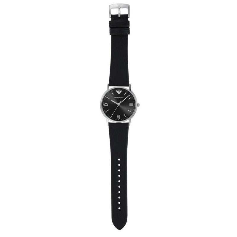 Shop Emporio Armani Kappa Analog Quartz Black Dial Black Leather Strap Watch For Men - AR11013 in USA