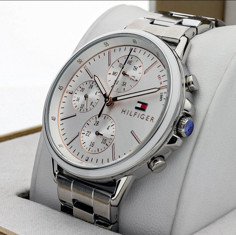 Shop Tommy Hilfiger Carly White Dial Silver Stainless Steel Strap Watch for Women - 1781787 in USA