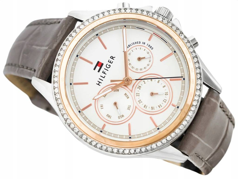 Tommy Hilfiger Ari Diamonds White Dial Grey Leather Strap Watch for Women - 1781980