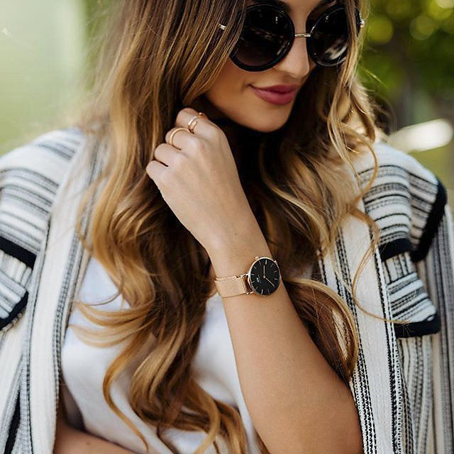 Daniel Wellington Classic Melrose Black Dial Rose Gold Mesh Bracelet Watch For Women - DW00100161 Buy Now By Daniel Wellington