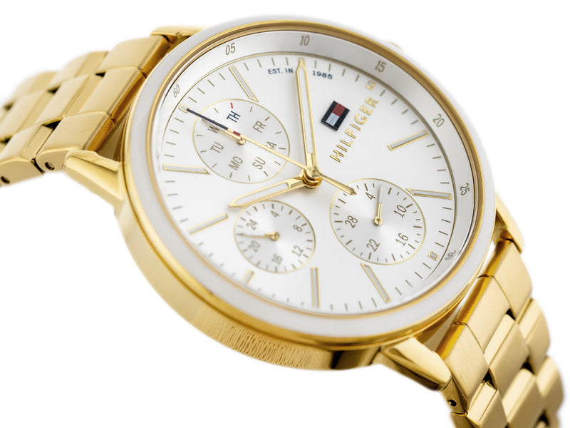 Shop Tommy Hilfiger Carly White Dial Gold Steel Strap Watch for Women - 1781786 in USA