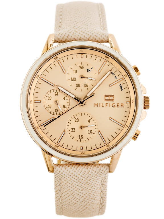 Shop Tommy Hilfiger Carly Cream Dial Cream Leather Strap Watch for Women -1781789 in USA