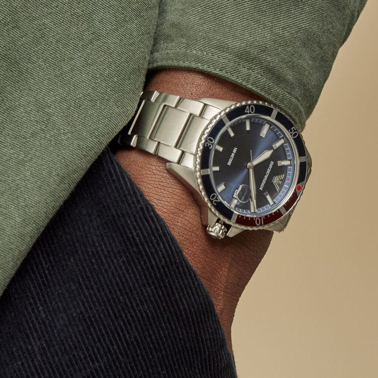 Emporio Armani Diver Quartz Blue Dial Silver Steel Strap Watch For Men - AR11339 Buy Now By Emporio Armani