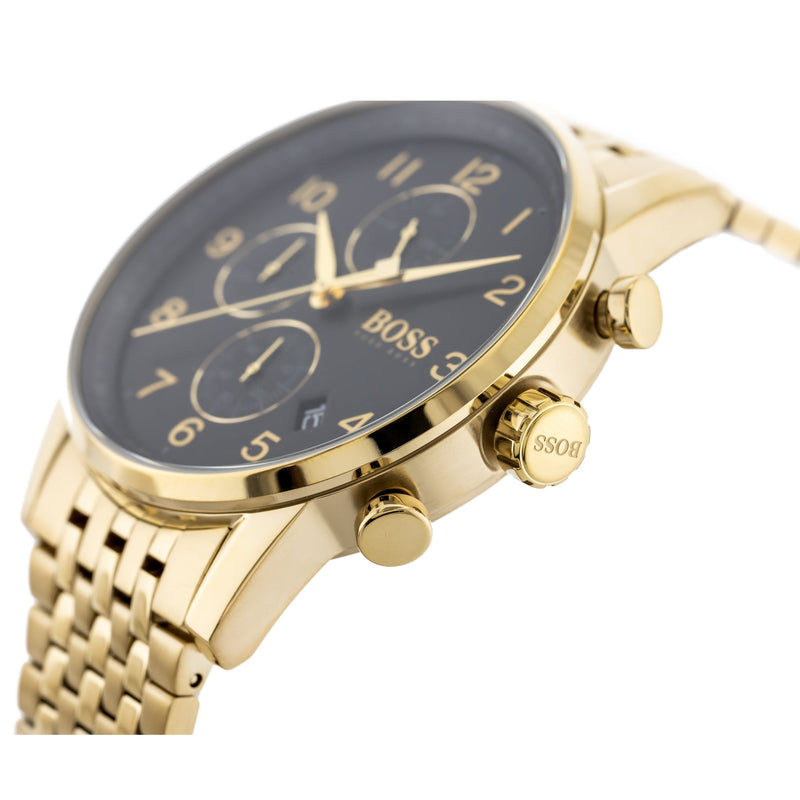 Hugo Boss Navigator Black Dial Gold Steel Strap Watch for Men - 1513531 Buy Now By Hugo Boss