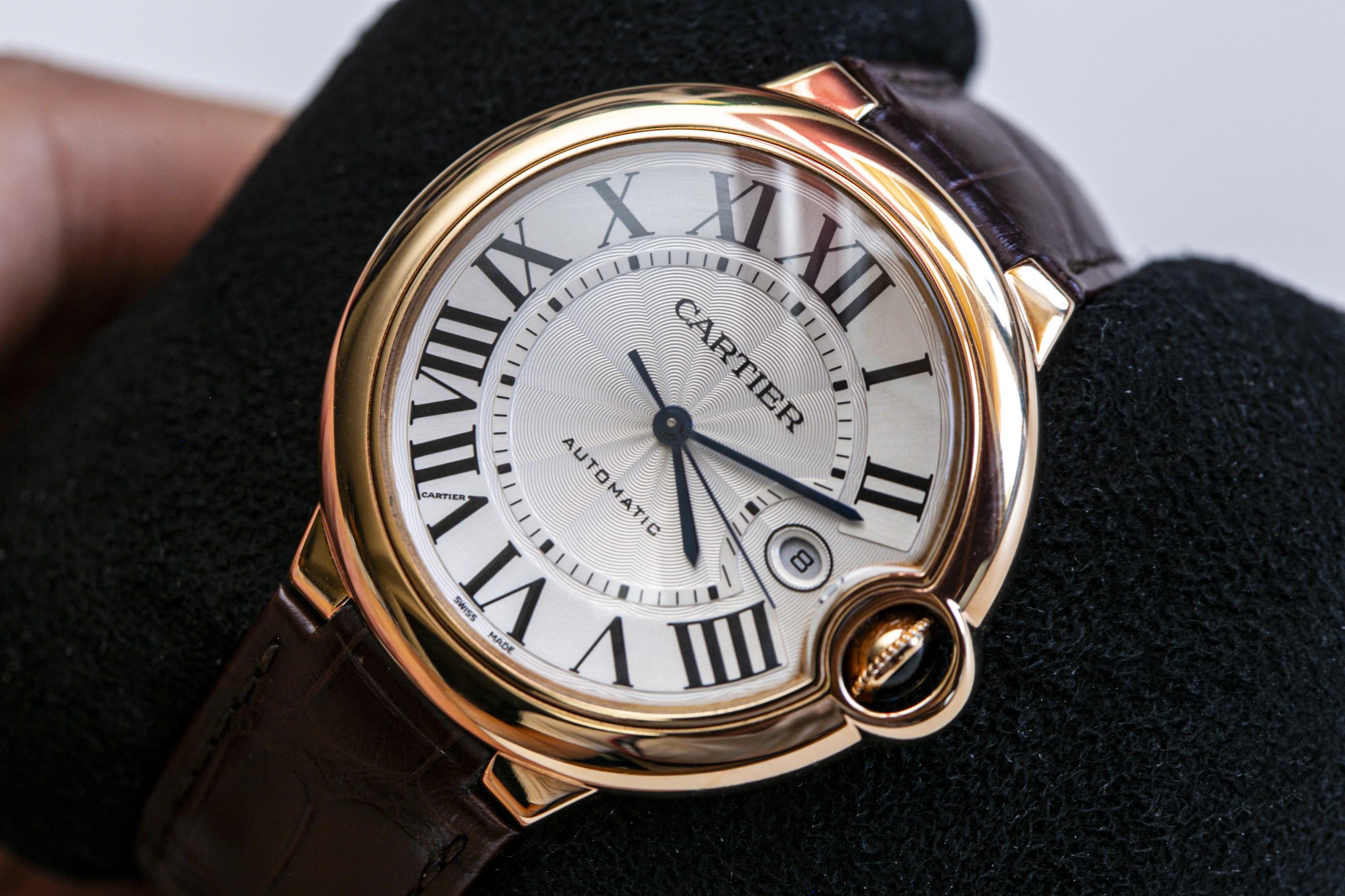Cartier Ballon Bleu de Cartier Silver Dial Brown Leather Strap Watch for Men - WGBB0030