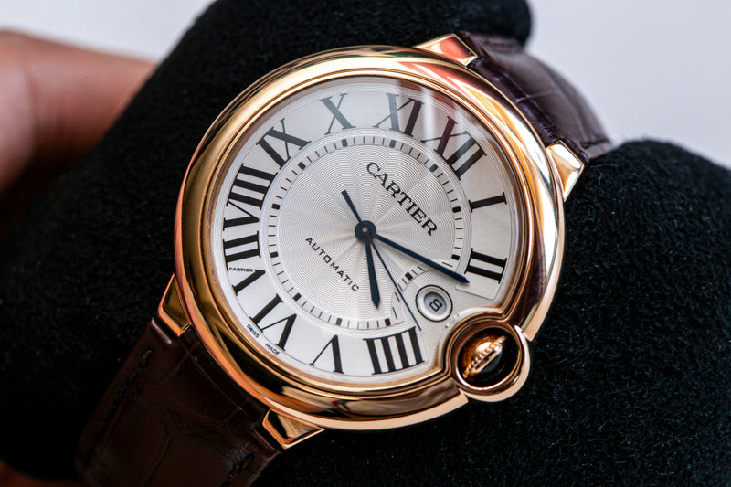 Cartier Ballon Bleu de Cartier Silver Dial Brown Leather Strap Watch for Men - WGBB0030