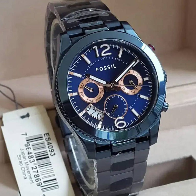 Fossil Perfect Boyfriend Multifunction Blue Dial Blue Steel Strap Watch for Women - ES4093 Buy Now By Fossil
