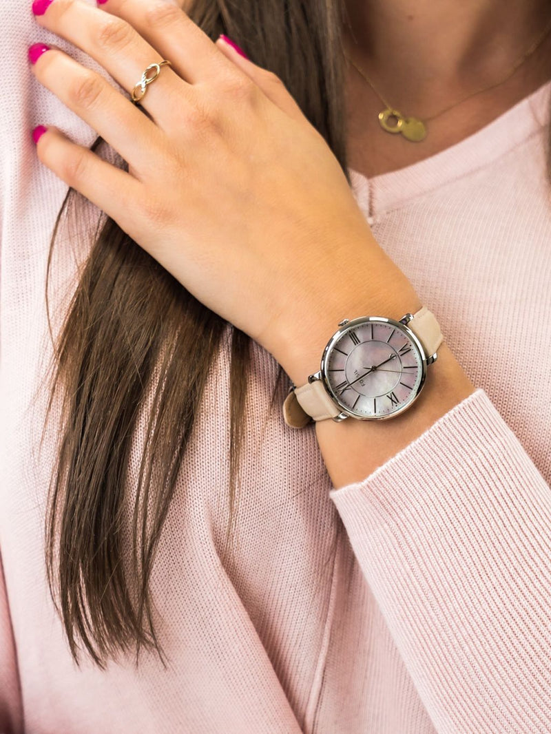 Fossil Jacqueline Blush Mother of Pearl Dial Pink Leather Strap Watch for Women - ES4151