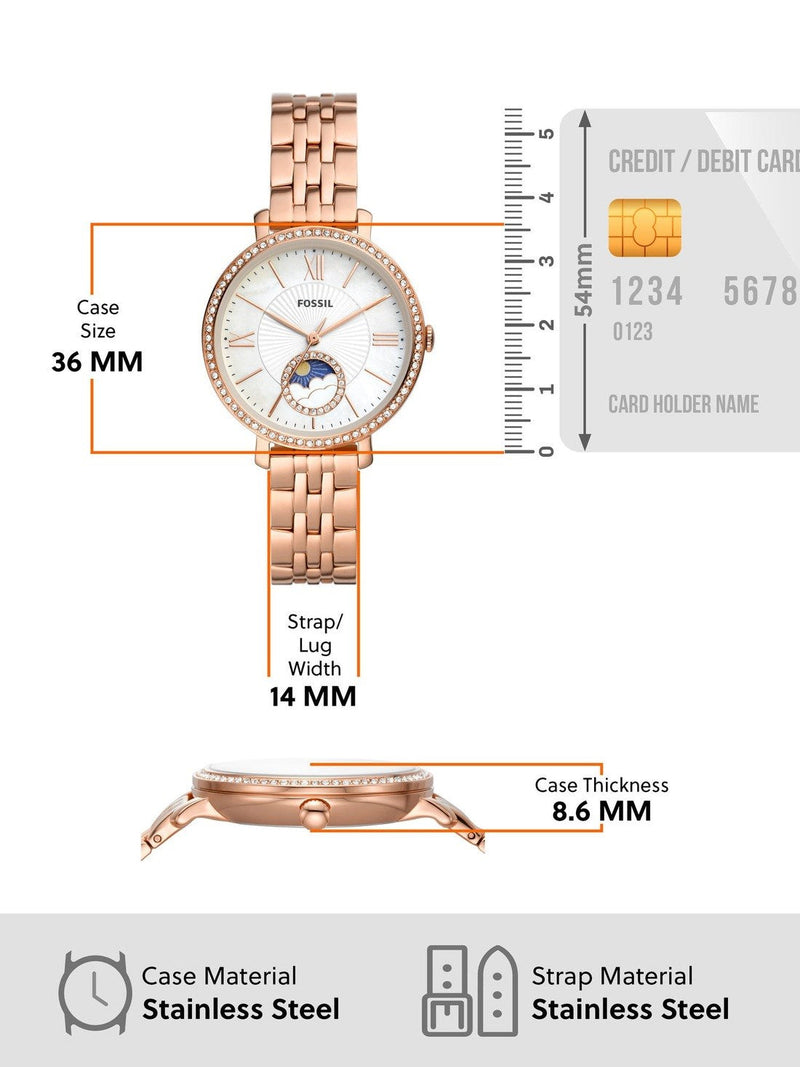 Fossil Jacqueline Analog Moonphase Mother of Pearl White Dial Rose Gold Steel Strap Watch for Women - ES5165 Buy Now By Fossil