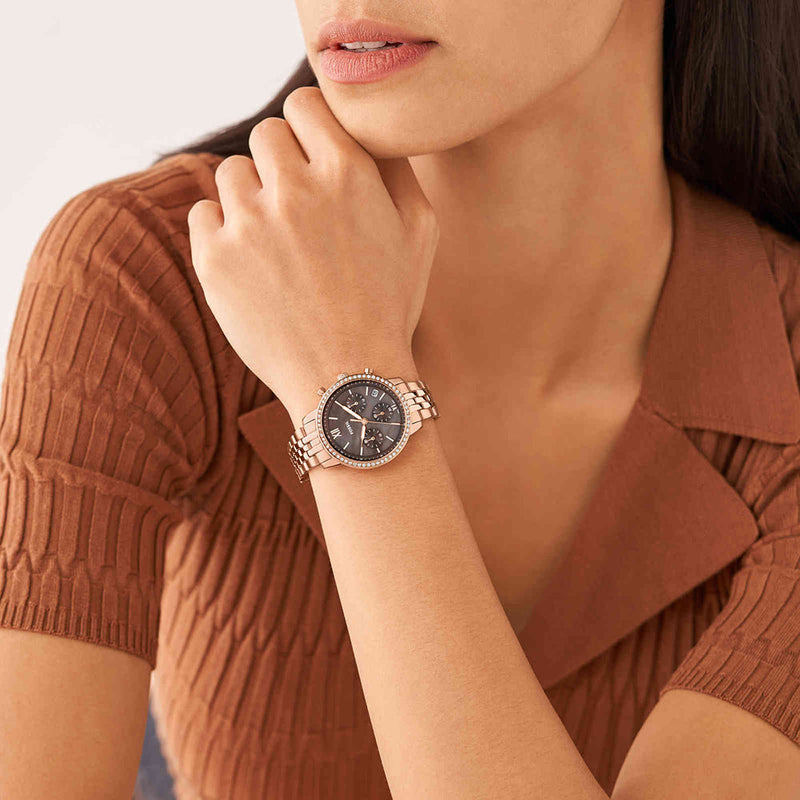 Fossil Neutra Chronograph Mother of Pearl Brown Dial Rose Gold Steel Strap Watch for Women - ES5218 Buy Now By Fossil