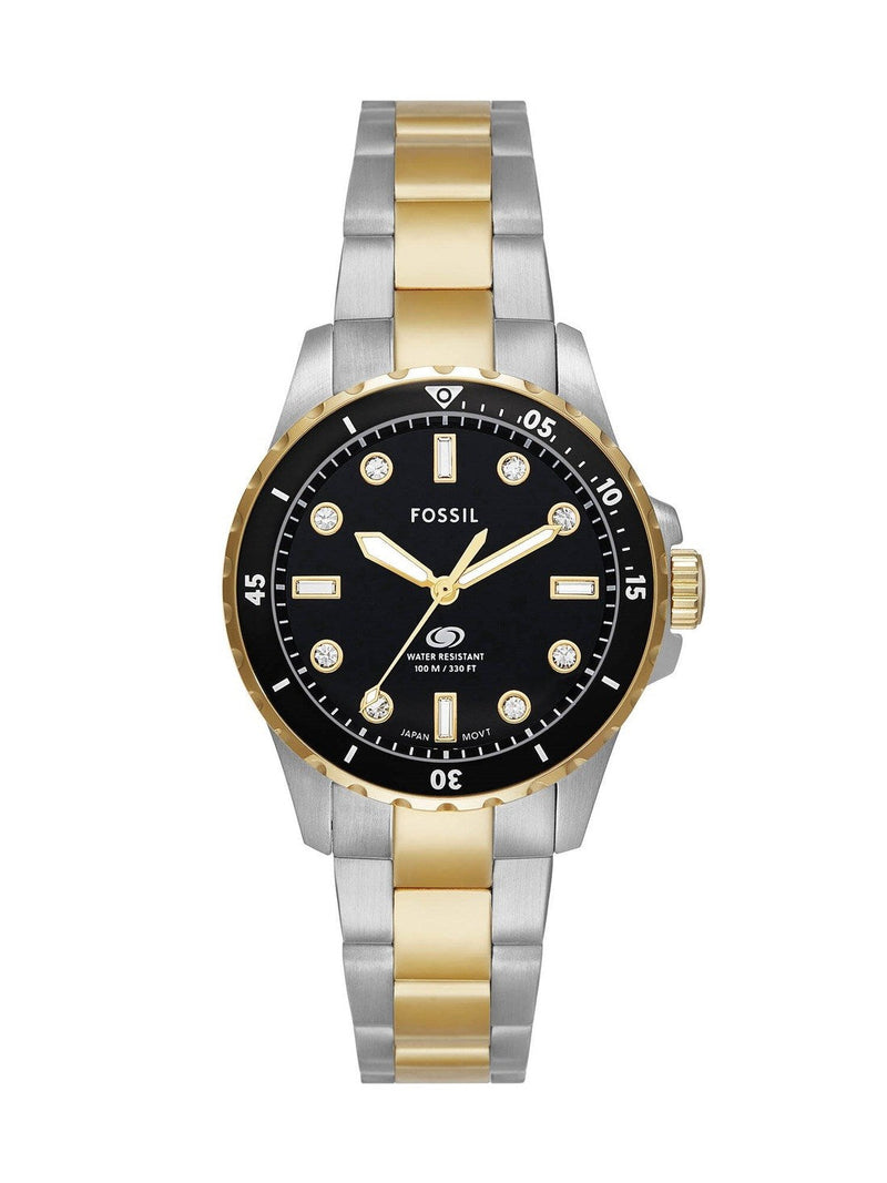 Fossil Blue Dive Three Hand Black Dial Two Tone Steel Strap Watch For Women - ES5349 Buy Now By Fossil
