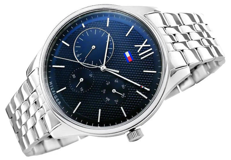 Shop Tommy Hilfiger Damon Chronograph Blue Dial Silver Steel Strap Watch for Men - 1791416 in USA