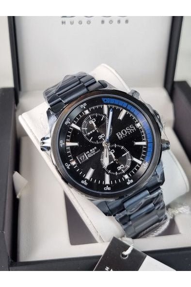 Hugo Boss Globetrotter Black Dial Black Steel Strap Watch for Men - 1513824