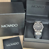Movado Museum Diamonds Black Dial Silver Steel Strap Watch For Men - 606878