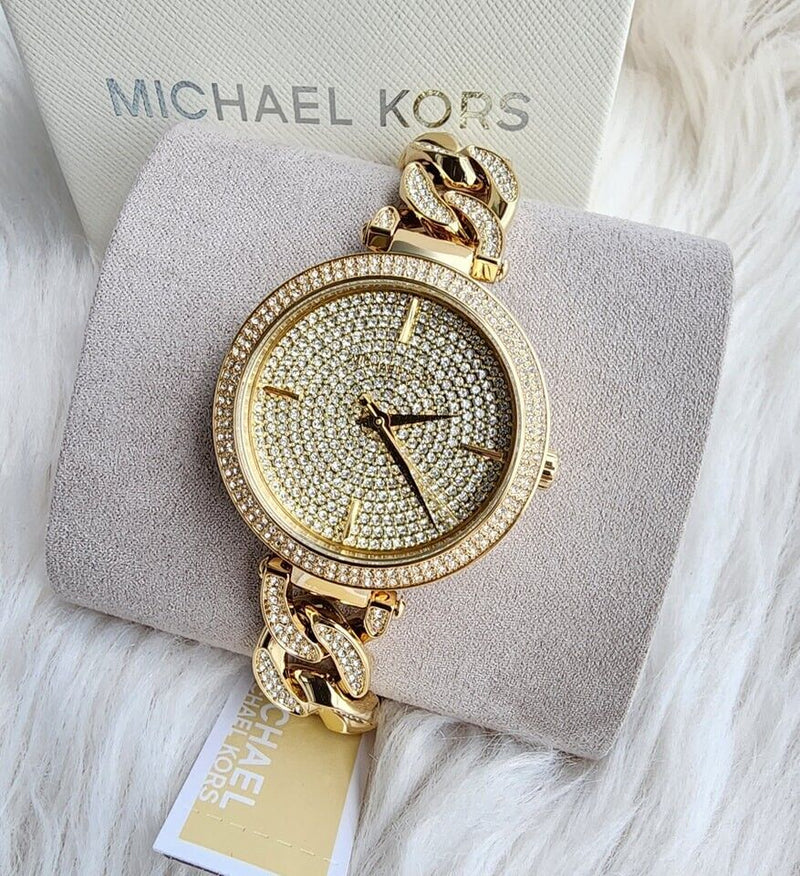 Shop Michael Kors Catelyn Crystals Gold Dial Gold Steel Strap Watch For Women - MK4674 in USA