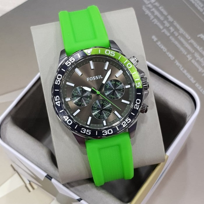 Fossil Bannon Chronograph Grey Dial Green Silicone Strap Watch for Men - BQ2501 Buy Now By Fossil