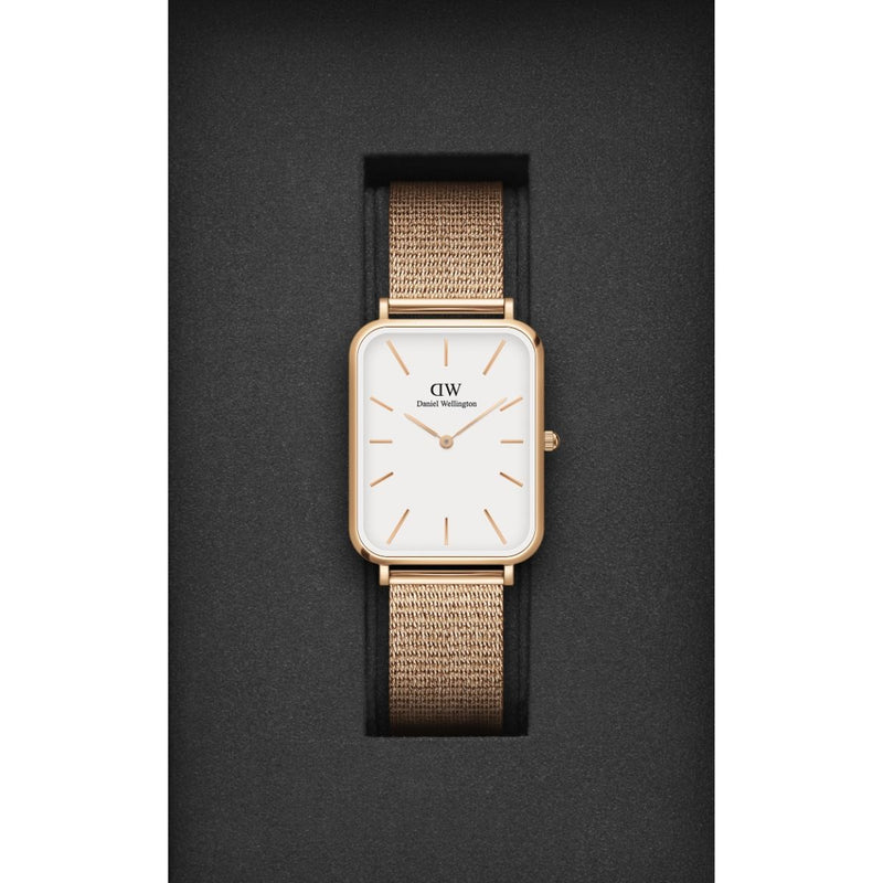 Daniel Wellington Quadro Pressed Melrose White Dial Rose Gold Mesh Strap Watch For Women - DW00100465 Buy Now By Daniel Wellington