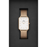 Daniel Wellington Quadro Pressed Melrose White Dial Rose Gold Mesh Strap Watch For Women - DW00100465
