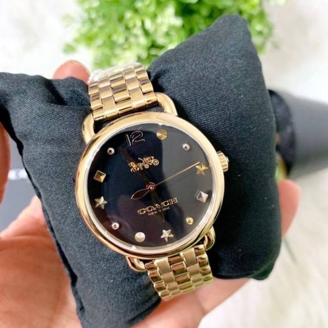 Coach Delancey Black Dial Gold Stainless Steel Strap Watch For Women - 14502813 Buy Now By Coach