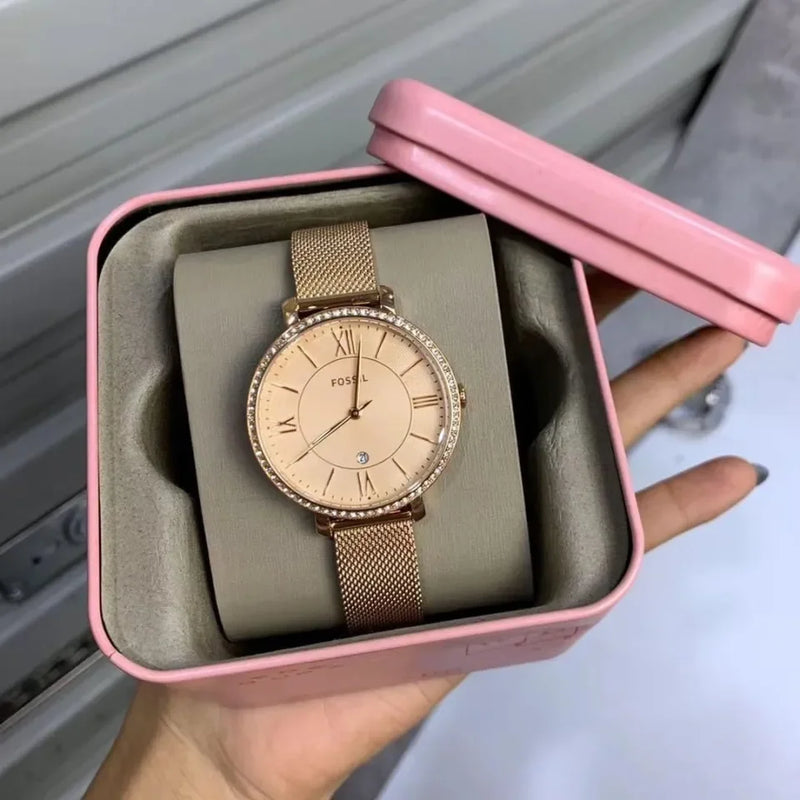 Fossil Jacqueline Quartz Rose Gold Dial Rose Gold Mesh Strap Watch for Women - ES4628 Buy Now By Fossil