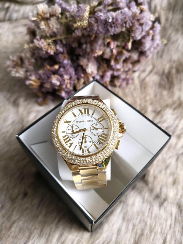 Shop Michael Kors Camille Silver Diamonds Dial Gold Steel Strap Watch for Women - MK5756 in USA