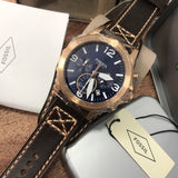Shop Fossil Nate Chronograph Blue Dial Brown Leather Strap Watch for Men - JR1505 in USA
