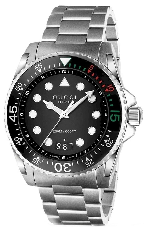 Shop Gucci Dive Snake Black Dial Silver Steel Strap Watch For Men - YA136218 in USA