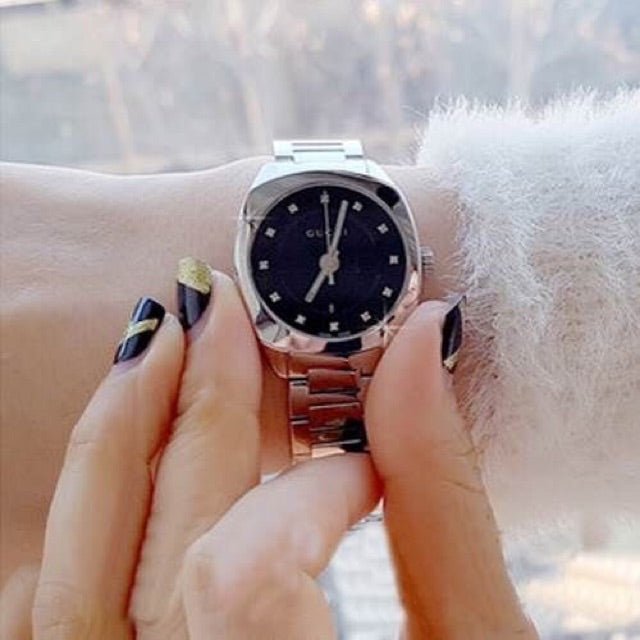 Gucci GG2570 Diamonds Black Dial Silver Steel Strap Watch For Women - YA142503 Buy Now By Gucci