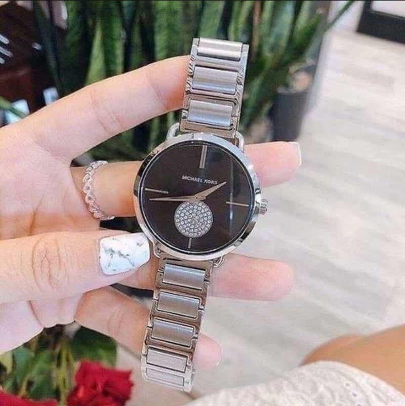 Michael Kors Portia Black Dial Silver Steel Strap Watch for Women - MK3638 Buy Now By Michael Kors