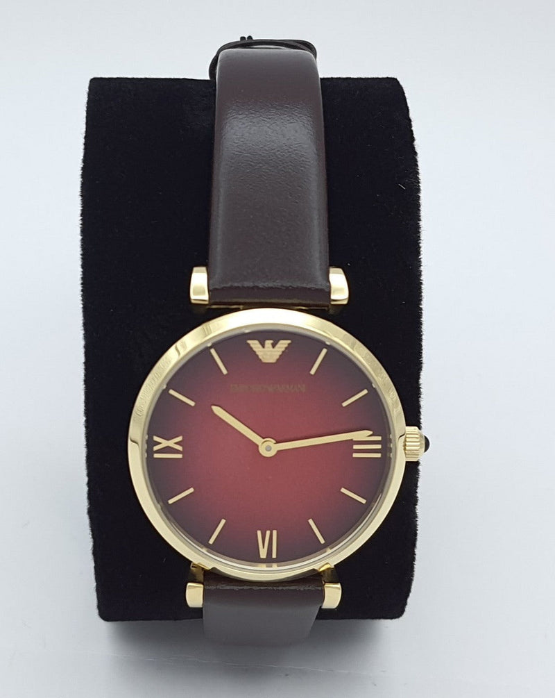 Emporio Armani Gianni T Bar Burgundy Dial Burgundy Leather Strap Watch For Women - AR1758 Buy Now By Emporio Armani