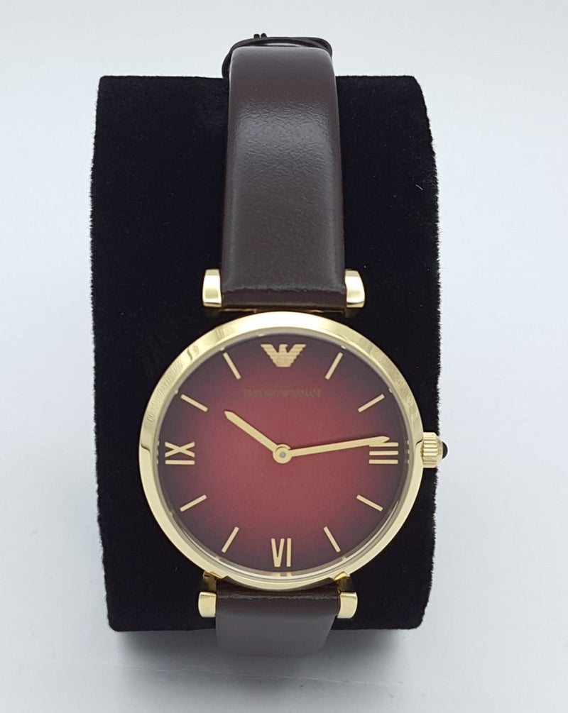 Emporio Armani Gianni T Bar Burgundy Dial Burgundy Leather Strap Watch For Women - AR1757 Buy Now By Emporio Armani