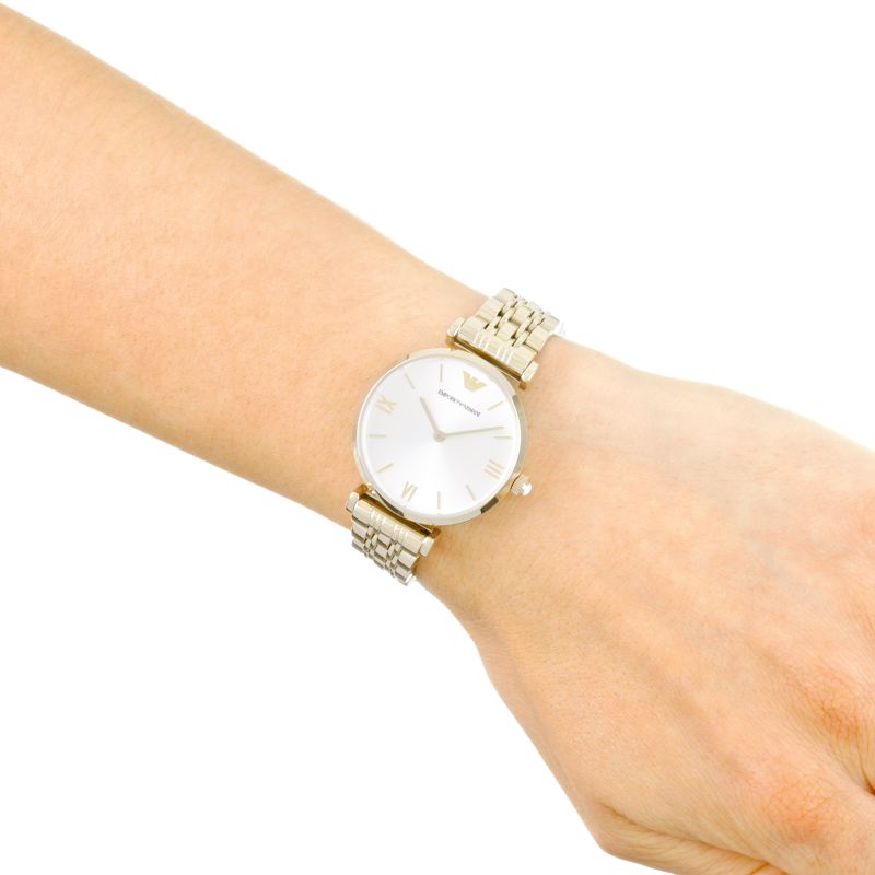 Emporio Armani Gianni T Bar Silver Dial Gold Stainless Steel Strap Watch For Women - AR1877 Buy Now By Emporio Armani