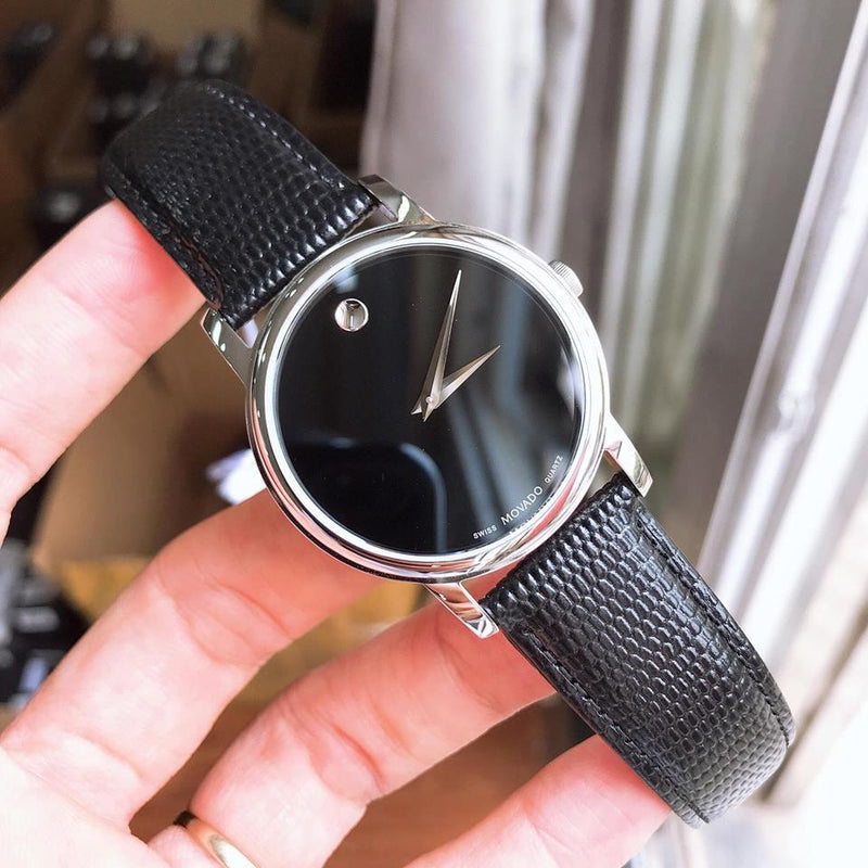 Movado Museum Black Dial Black Leather Strap Watch For Men - 2100002 Buy Now By Movado