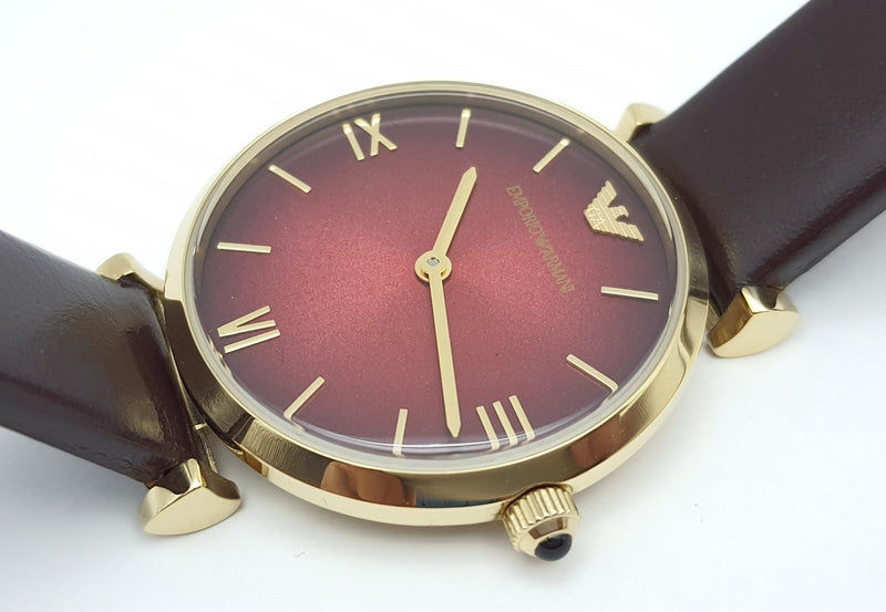 Emporio Armani Gianni T Bar Burgundy Dial Burgundy Leather Strap Watch For Women - AR1758 Buy Now By Emporio Armani