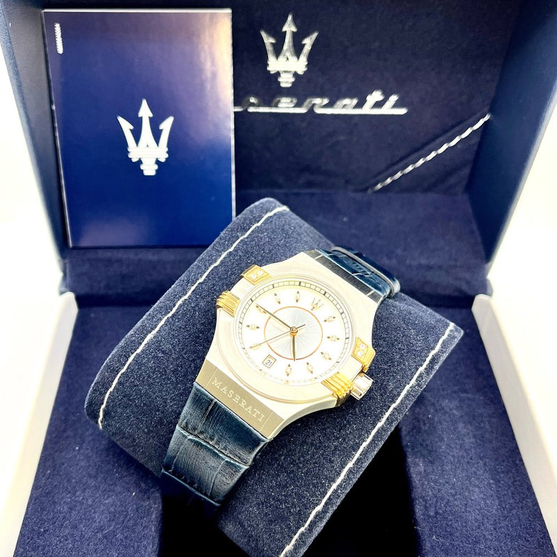 Maserati Potenza Diamonds Silver Dial Blue Leather Strap Watch For Women - R8851108502 Buy Now By Maserati