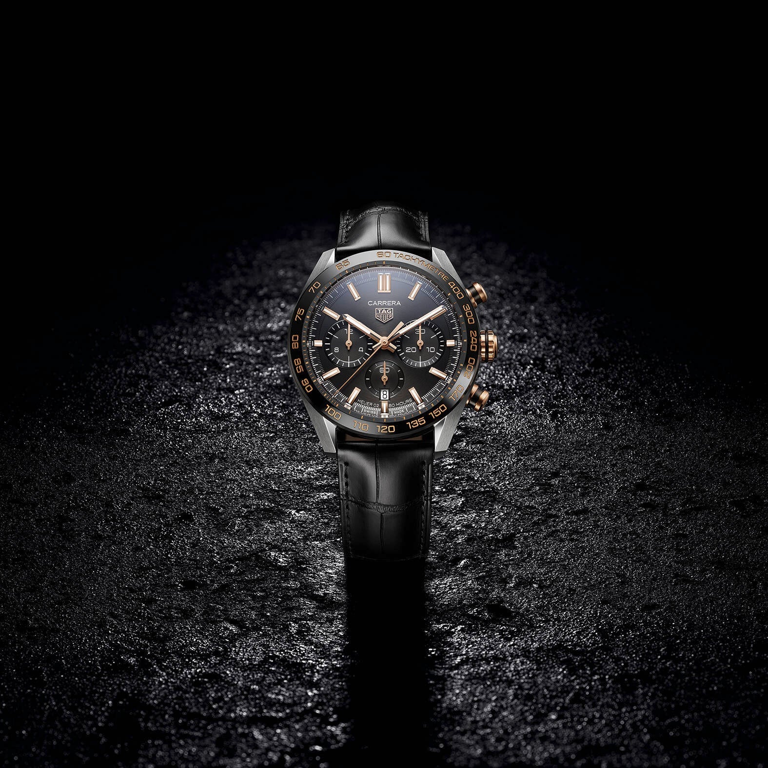 Tag Heuer Carrera Chronograph Black Dial Black Leather Strap Watch for Men - CBN2A5A.FC6481