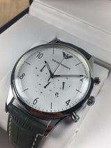 Emporio Armani Classic Chronograph Silver Dial Grey Leather Strap Watch For Men - AR1861 Buy Now By Emporio Armani