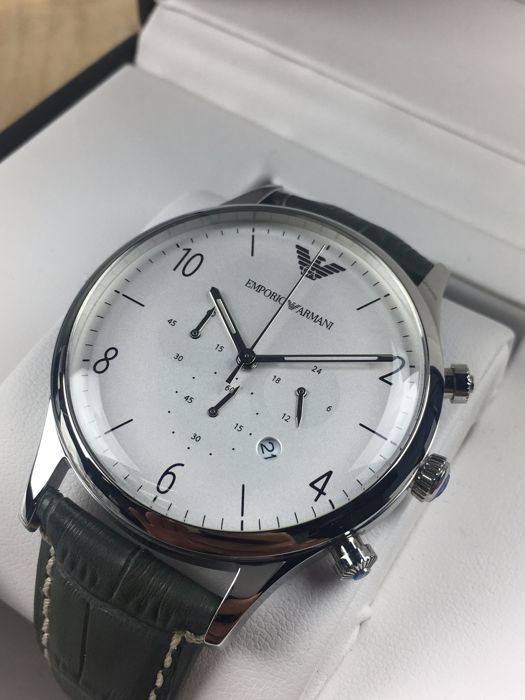 Emporio Armani Classic Chronograph Silver Dial Grey Leather Strap Watch For Men - AR1861 Buy Now By Emporio Armani