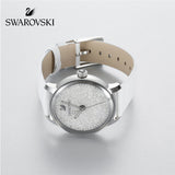 Shop Swarovski Crystalline Hours Silver Dial White Leather Strap Watch for Women - 5295383 in USA