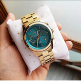 Michael Kors Runway Hunger Stop100 Series Blue Dial Gold Steel Strap Watch for Women - MK5815 Buy Now By Michael Kors