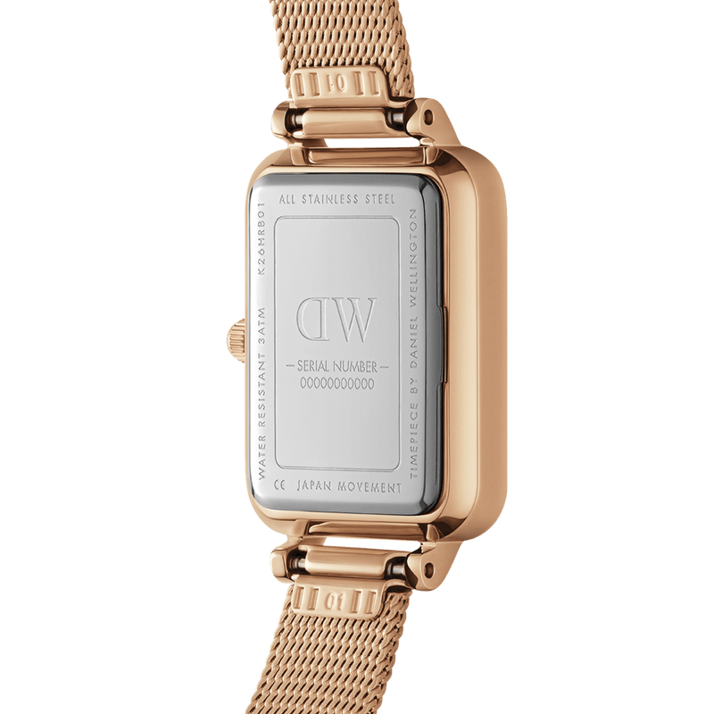 Daniel Wellington Quadro Melrose Black Dial Rose Gold Mesh Bracelet Watch For Women - DW00100432 Buy Now By Daniel Wellington