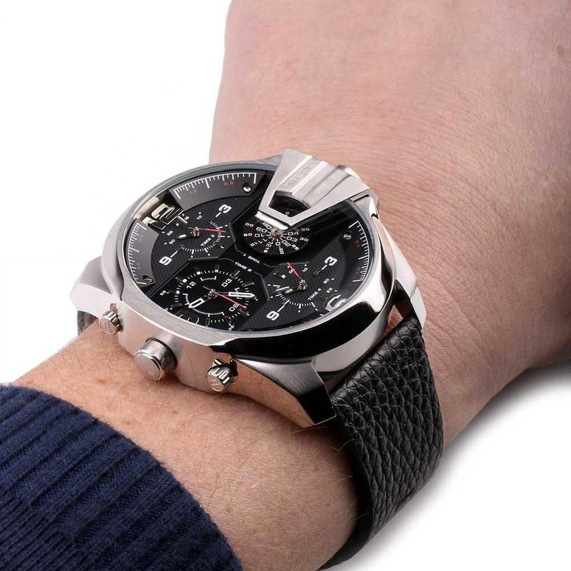 Diesel Uber Chief Oversized 4 Time Black Dial Leather Strap Watch For Men - DZ7376 Buy Now By Diesel