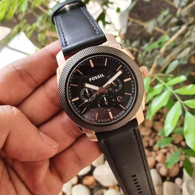 Fossil Machine Chronograph Black Dial Black Leather Strap Watch for Men - FS5120 Buy Now By Fossil