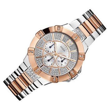 Shop Guess Vista Analog Diamonds Silver Dial Two Tone Steel Strap Watch for Women - W0024L1 in USA