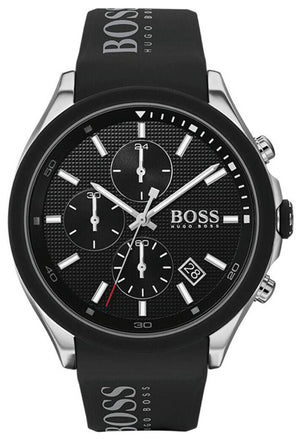 Hugo Boss Velocity Chronograph Black Dial Black Leather Strap Watch for Men - 1513716