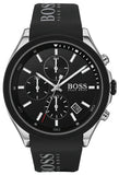 Hugo Boss Velocity Chronograph Black Dial Black Leather Strap Watch for Men - 1513716
