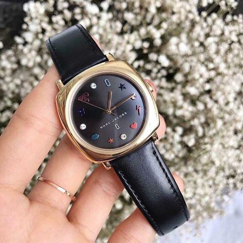 Marc Jacobs Mandy Black Dial Black Leather Strap Watch for Women - MJ1597 Buy Now By Marc Jacobs