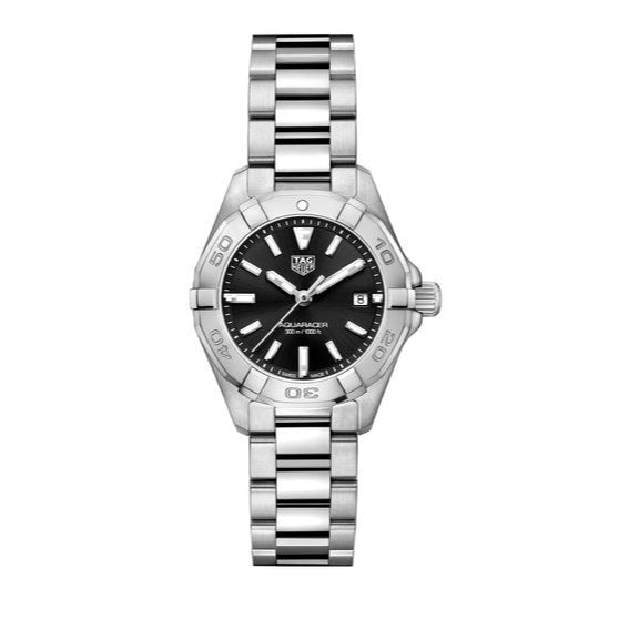 Shop Tag Heuer Aquaracer Quartz Black Dial Silver Steel Strap Watch for Women - WBD1410.BA0741 in USA